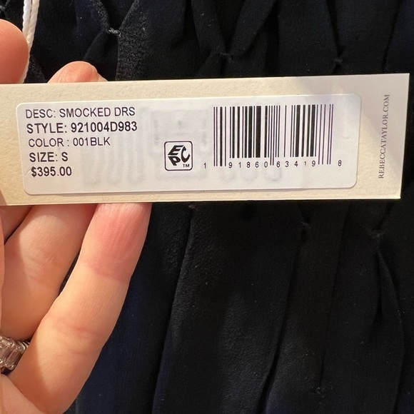 Rebecca TAYLOR NWT black smocked baby doll silk dress w/sheer sleeves size small - Picture 4 of 11